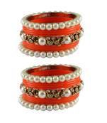 Orange Moti Acrylic-Brass Bangle
