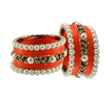 Orange Moti Acrylic-Brass Bangle 2