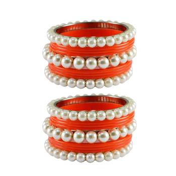 Orange Moti Acrylic-Brass Bangle 1
