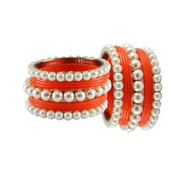 Orange Moti Acrylic-Brass Bangle 2