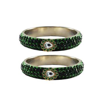 Green Stone Stud Brass Bangle 1