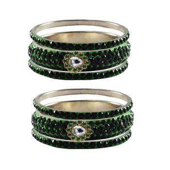 Green Stone Stud Brass Bangle 1