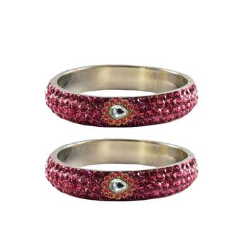 Pink Stone Stud Brass Bangle 1