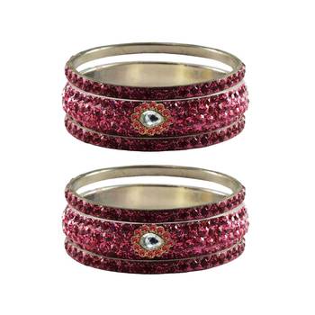Pink Stone Stud Brass Bangle 1