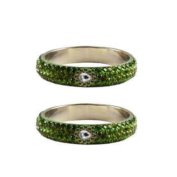 Green Stone Stud Brass Bangle 1