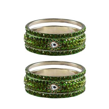Green Stone Stud Brass Bangle 1