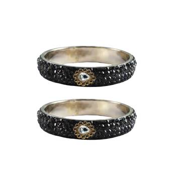 Grey Stone Stud Brass Bangle 1
