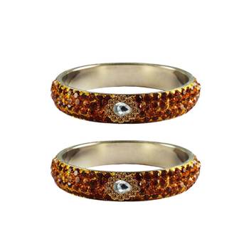 Orange Stone Stud Brass Bangle 1