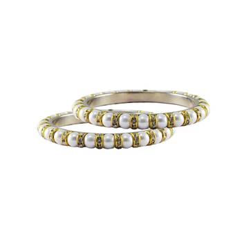White Moti Stud Brass Bangle 1