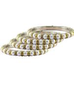 White Moti Stud Brass Bangle