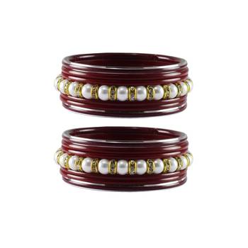 Maroon Moti Stud Acrylic-Metal  Bangle 1