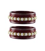 Maroon Moti Stud Acrylic-Metal  Bangle