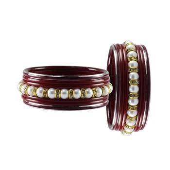 Maroon Moti Stud Acrylic-Metal  Bangle 2