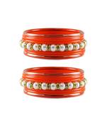 Orange Moti Stud Acrylic-Metal  Bangle