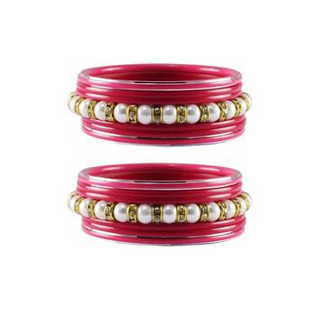 Pink Moti Stud Acrylic-Metal  Bangle 1