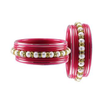 Pink Moti Stud Acrylic-Metal  Bangle 2