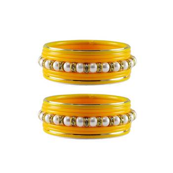 Yellow Moti Stud Acrylic-Metal  Bangle 1