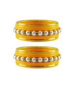 Yellow Moti Stud Acrylic-Metal  Bangle