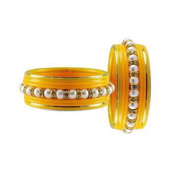Yellow Moti Stud Acrylic-Metal  Bangle 2