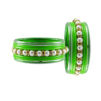 Green Moti Stud Acrylic-Metal  Bangle 2