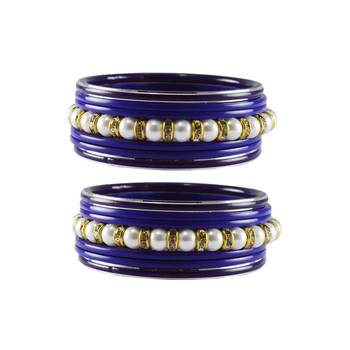 Blue Moti Stud Acrylic-Metal  Bangle 1