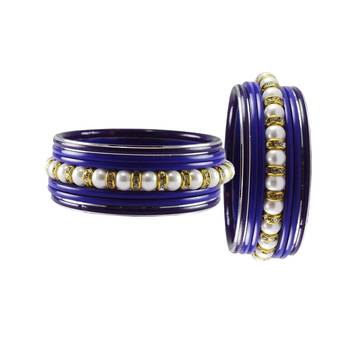 Blue Moti Stud Acrylic-Metal  Bangle 2