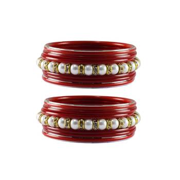 Red Moti Stud Acrylic-Metal  Bangle 1