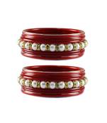 Red Moti Stud Acrylic-Metal  Bangle