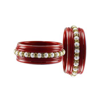 Red Moti Stud Acrylic-Metal  Bangle 2