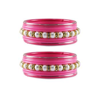 Pink Moti Stud Acrylic-Metal  Bangle 1
