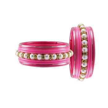 Pink Moti Stud Acrylic-Metal  Bangle 2