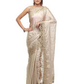 Gold embroidered faux shimmer saree with blouse