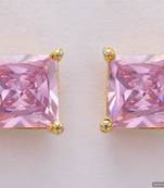 Elegant Single Stone Studded Square Tops/Studs/Earrings (Pink)   Pce1071