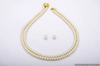 Simple & Sober Double String Shell Pearls Set From Hyderabad   Pcn1012 1