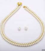 Simple & Sober Double String Shell Pearls Set From Hyderabad   Pcn1012