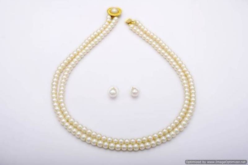 Simple & Sober Double String Shell Pearls Set From Hyderabad   Pcn1012