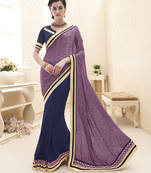 Violet printed georgette saree with blouse