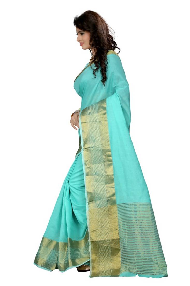 Kelly Green Tree Print Refined KotaDoria Dye Block Printed Cotton Saree With Blouse main image 0