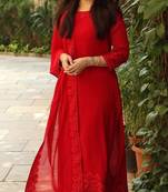 Red plain georgette unstitched salwar with dupatta