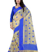 Blue printed cotton saree With Blouse
