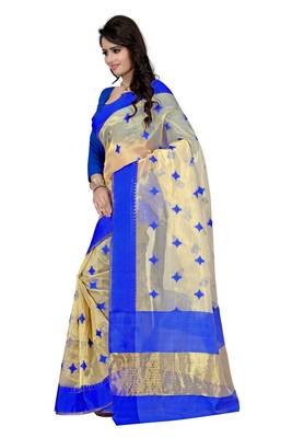 Blue printed cotton saree With Blouse 2
