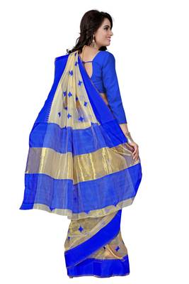 Blue printed cotton saree With Blouse 3