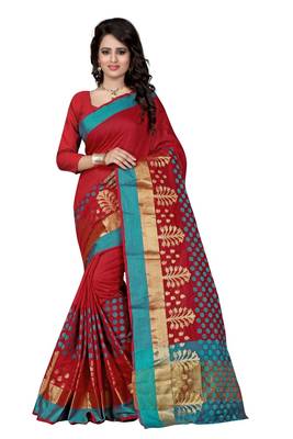Red printed cotton saree With Blouse 1