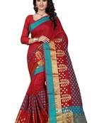 Red printed cotton saree With Blouse
