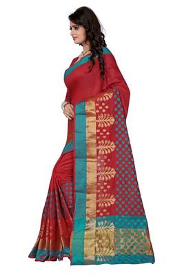 Red printed cotton saree With Blouse 2