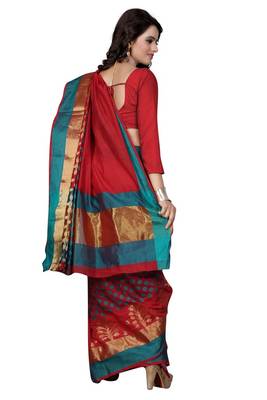 Red printed cotton saree With Blouse 3