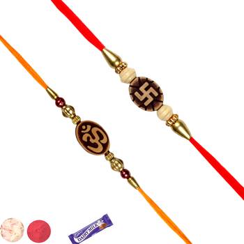 Combination of 02 om and swastik rakhi set 1