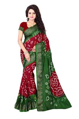 Green Red Printed Georgette Saree With Blouse 1