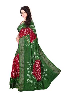 Green Red Printed Georgette Saree With Blouse 2
