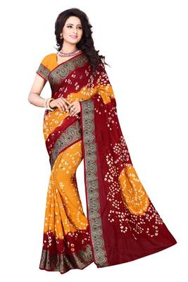 Red And Yellow Printed Georgette Saree With Blouse 1
